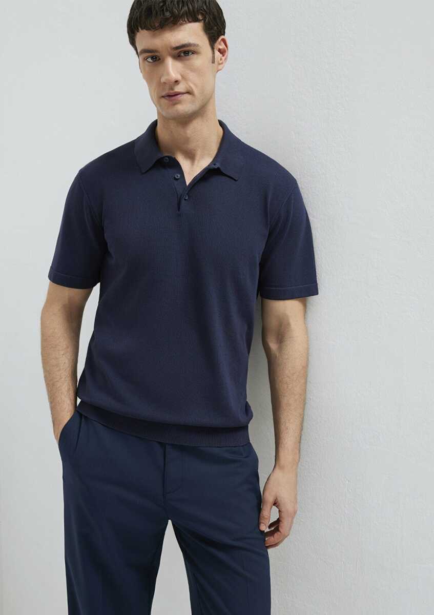 Mavi Lacivert Triko Polo Yaka Erkek Tşört 0710248-83699 - 1