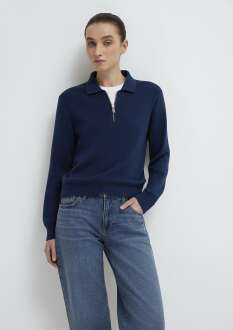Mavi Lacivert Yarı Fermuarlı Kadın Triko Polo 1710842-70497 