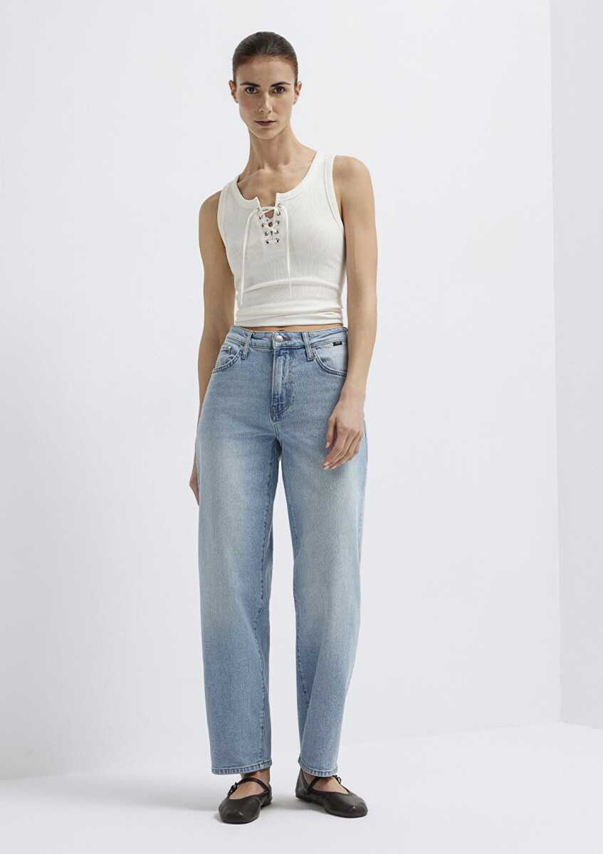 Mavi Leıla Lt Brushed Premium Blue Baggy  Fit Kadın Jean Pantolon 1010600-A1573