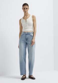 Mavi Leıla Lt Brushed Premium Blue Baggy  Fit Kadın Jean Pantolon 1010600-A1573 