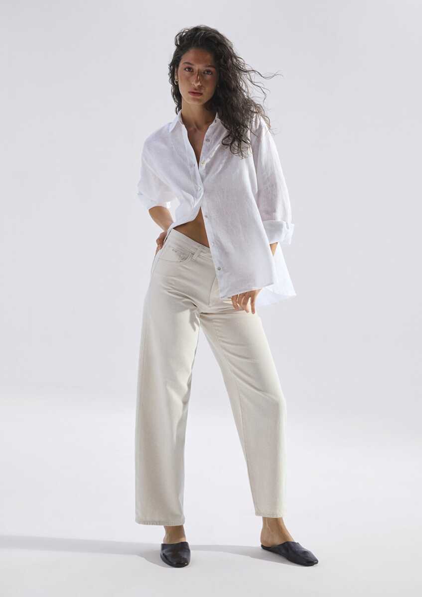 Mavi Leila Mavi Edition Ketenli Ekru Baggy Fit Kadın Jean Pantolon 1010600-A3173 - 1