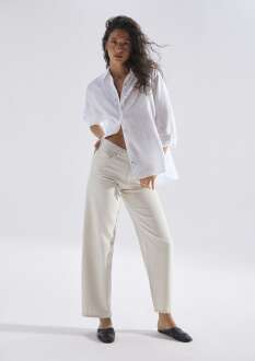 Mavi Leila Mavi Edition Ketenli Ekru Baggy Fit Kadın Jean Pantolon 1010600-A3173
