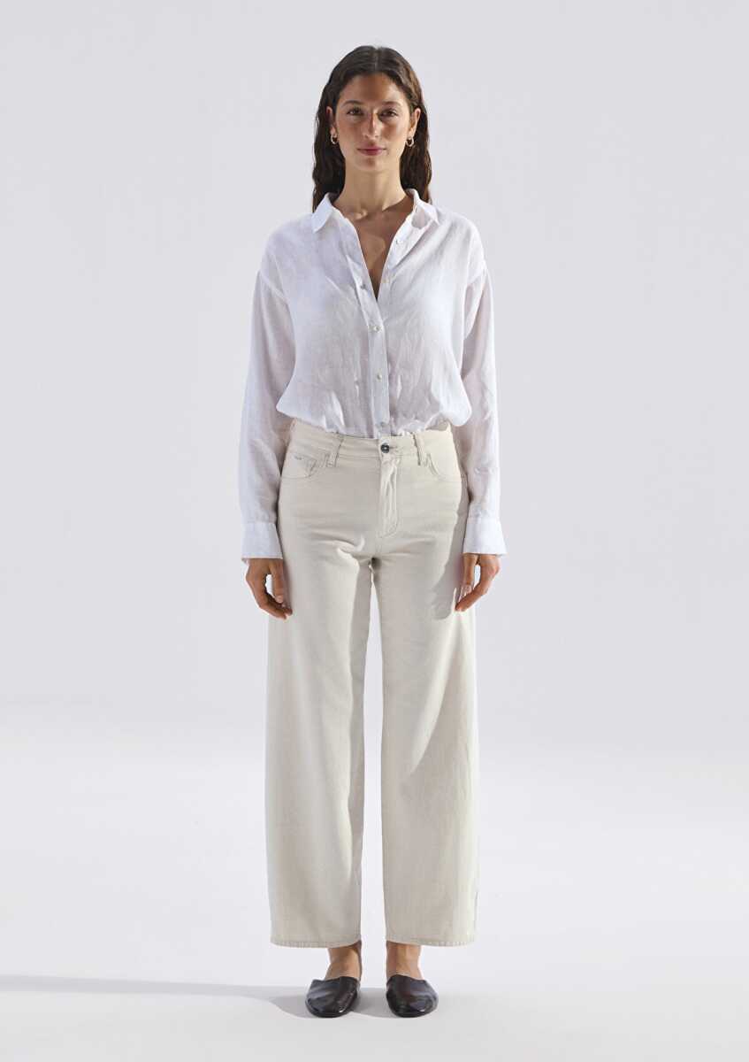 Mavi Leila Mavi Edition Ketenli Ekru Baggy Fit Kadın Jean Pantolon 1010600-A3173 - 2