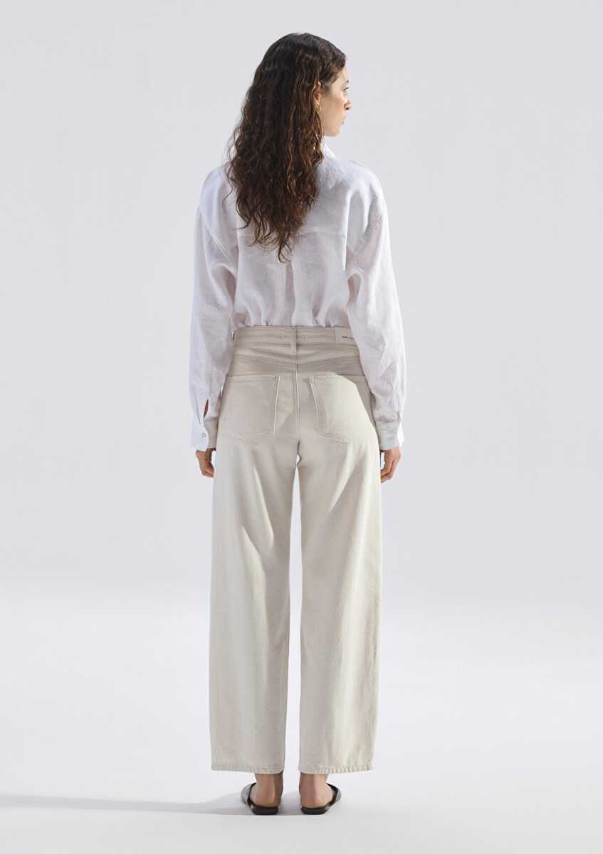 Mavi Leila Mavi Edition Ketenli Ekru Baggy Fit Kadın Jean Pantolon 1010600-A3173 - 4
