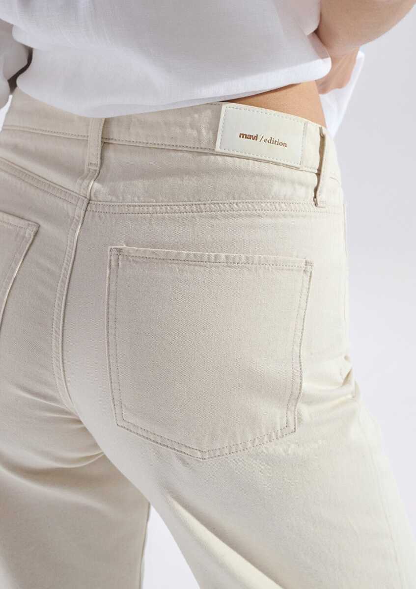 Mavi Leila Mavi Edition Ketenli Ekru Baggy Fit Kadın Jean Pantolon 1010600-A3173 - 7