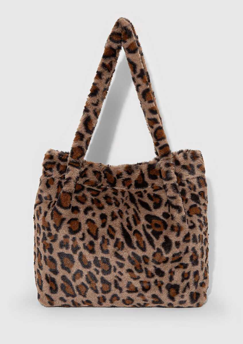 Mavi Leopar Desenli Peluş Kadın Çanta 1912822-86783 - 2