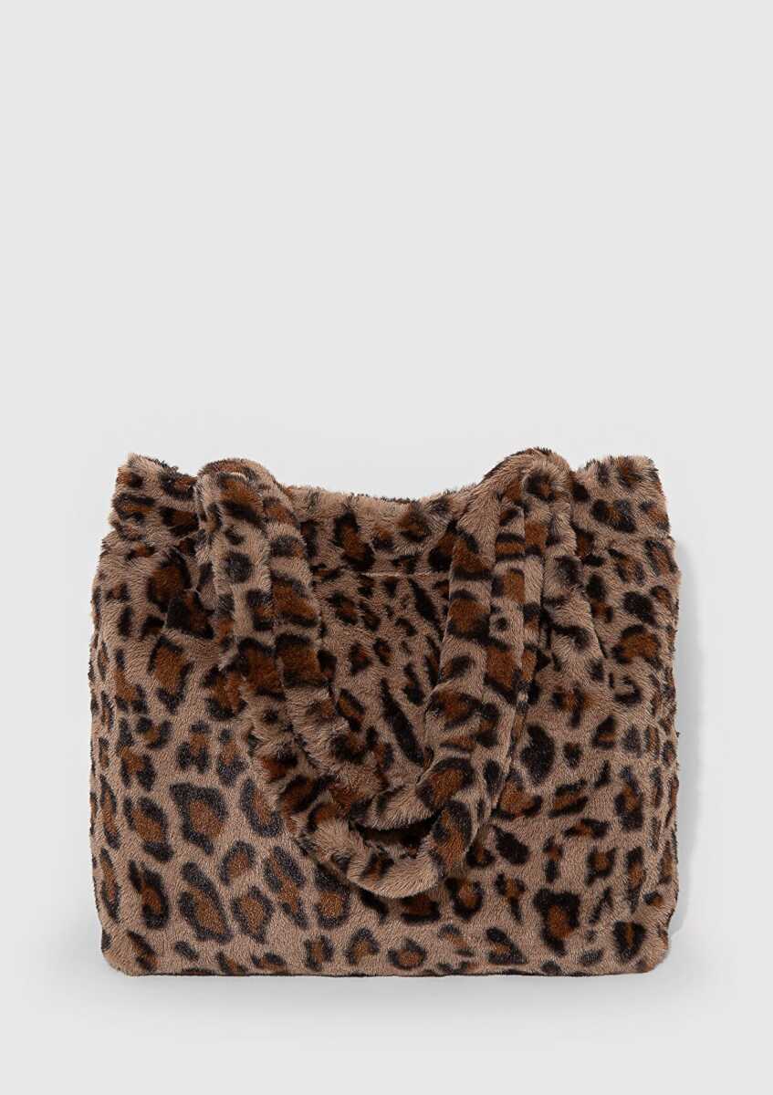 Mavi Leopar Desenli Peluş Kadın Çanta 1912822-86783 - 3