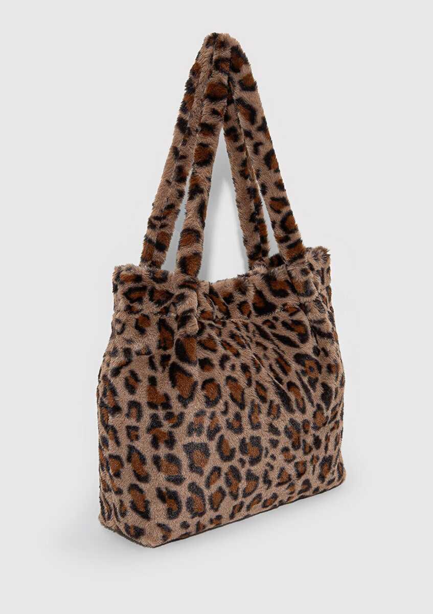 Mavi Leopar Desenli Peluş Kadın Çanta 1912822-86783 - 4