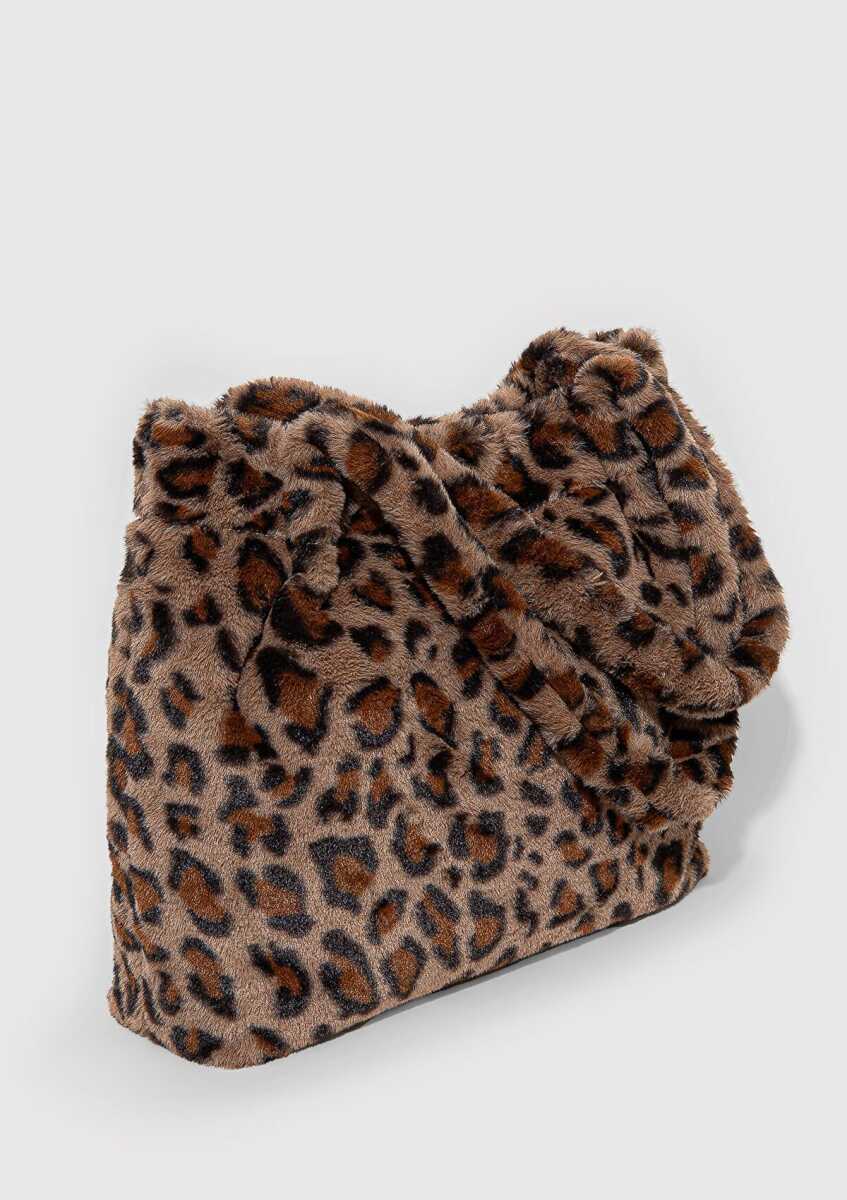 Mavi Leopar Desenli Peluş Kadın Çanta 1912822-86783 - 5