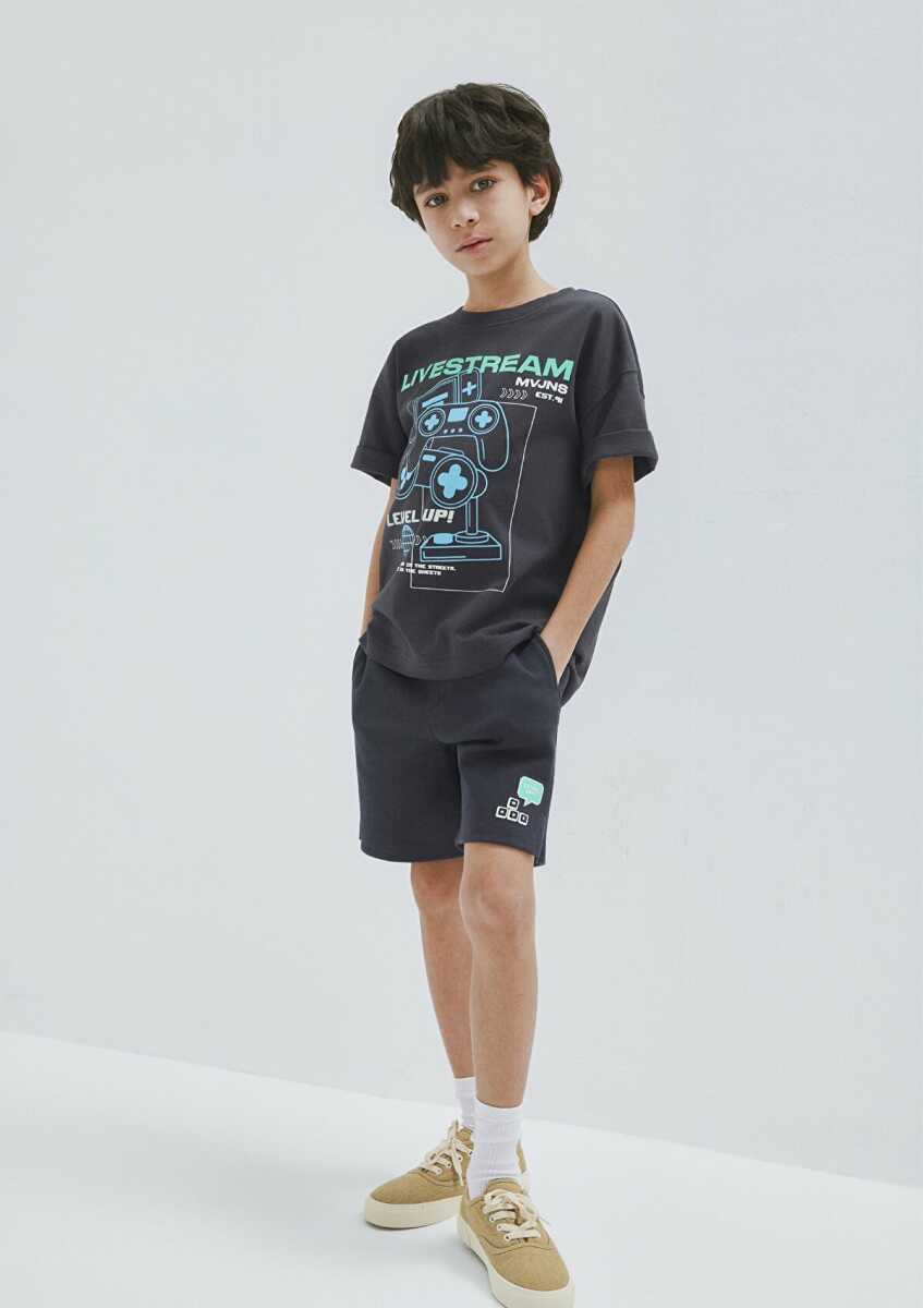 Mavi Level Up Baskılı Antrasit Loose Fit Çocuk Şort 6410016-70087