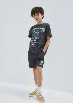 Mavi Level Up Baskılı Antrasit Loose Fit Çocuk Şort 6410016-70087 