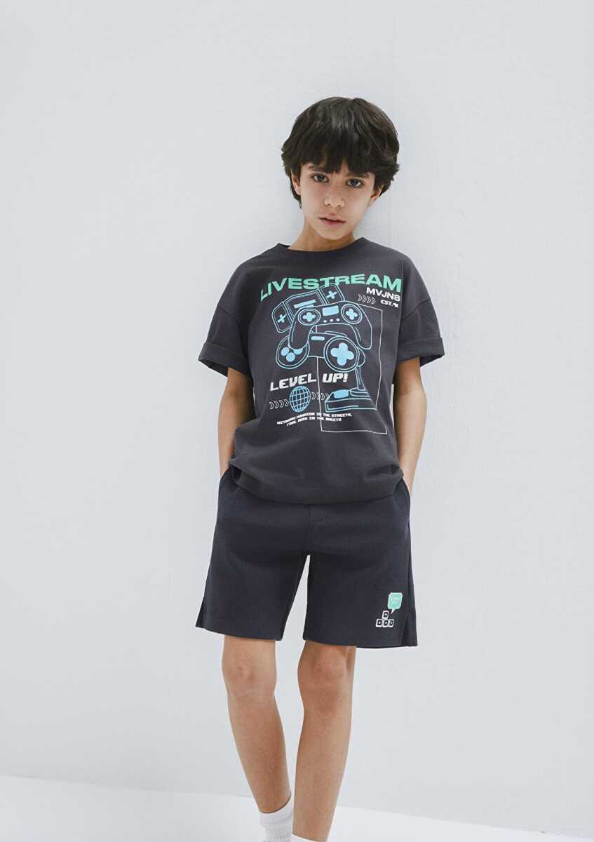 Mavi Level Up Baskılı Antrasit Oversize Çocuk Tişört 6610419-70087