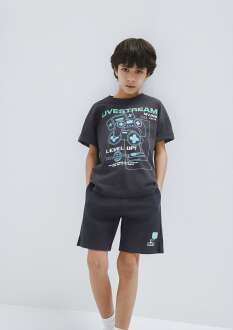 Mavi Level Up Baskılı Antrasit Oversize Çocuk  Tişört 6610419-70087 