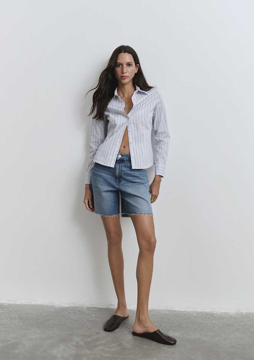 Mavi Lidia All Blue Puslu Koyu Mavi Boyfriend Normal Bel Geniş Paça Kadın Jean Şort 1410145-89744 - 1