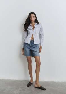 Mavi Lidia All Blue Puslu Koyu Mavi Boyfriend Normal Bel Geniş Paça Kadın Jean Şort 1410145-89744