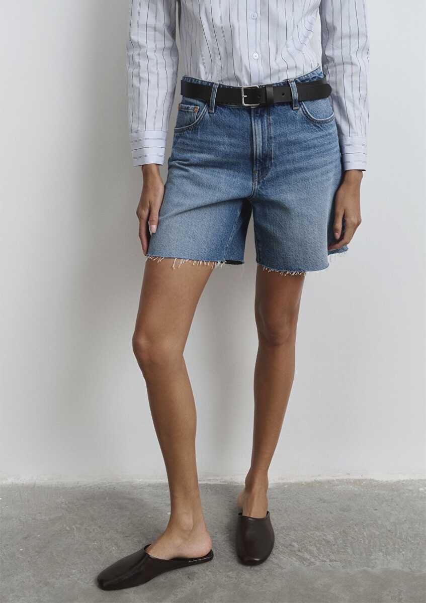 Mavi Lidia All Blue Puslu Koyu Mavi Boyfriend Normal Bel Geniş Paça Kadın Jean Şort 1410145-89744 - 4