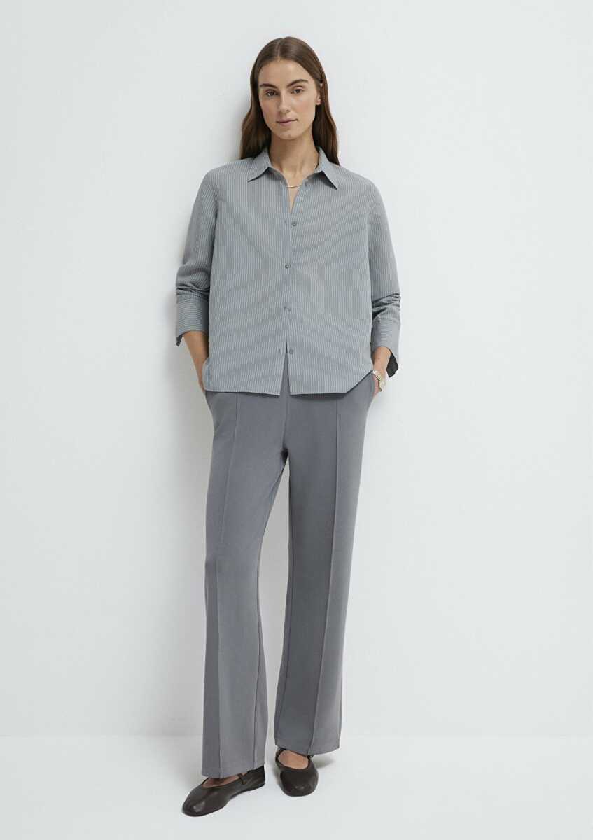 Mavi Liyosel Karışımlı Çizgili Tencel Regular Fit Kadın  Gömlek 1211374-88069 (1)