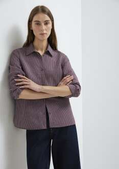 Mavi Liyosel Karışımlı Çizgili Tencel Regular Fit Kadın Gömlek 1211374-91569 