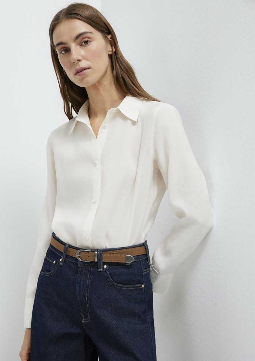 Mavi Liyosel Karışımlı Ekru Gömlek Tencel Regular Fit Kadın 1211374-70057