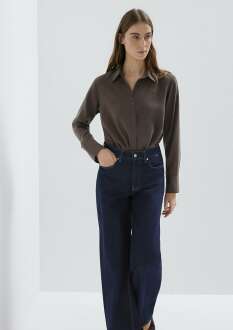 Mavi Liyosel Karışımlı Kahverengi Tencel Regular Fit Kadın Gömlek 1211374-70238 