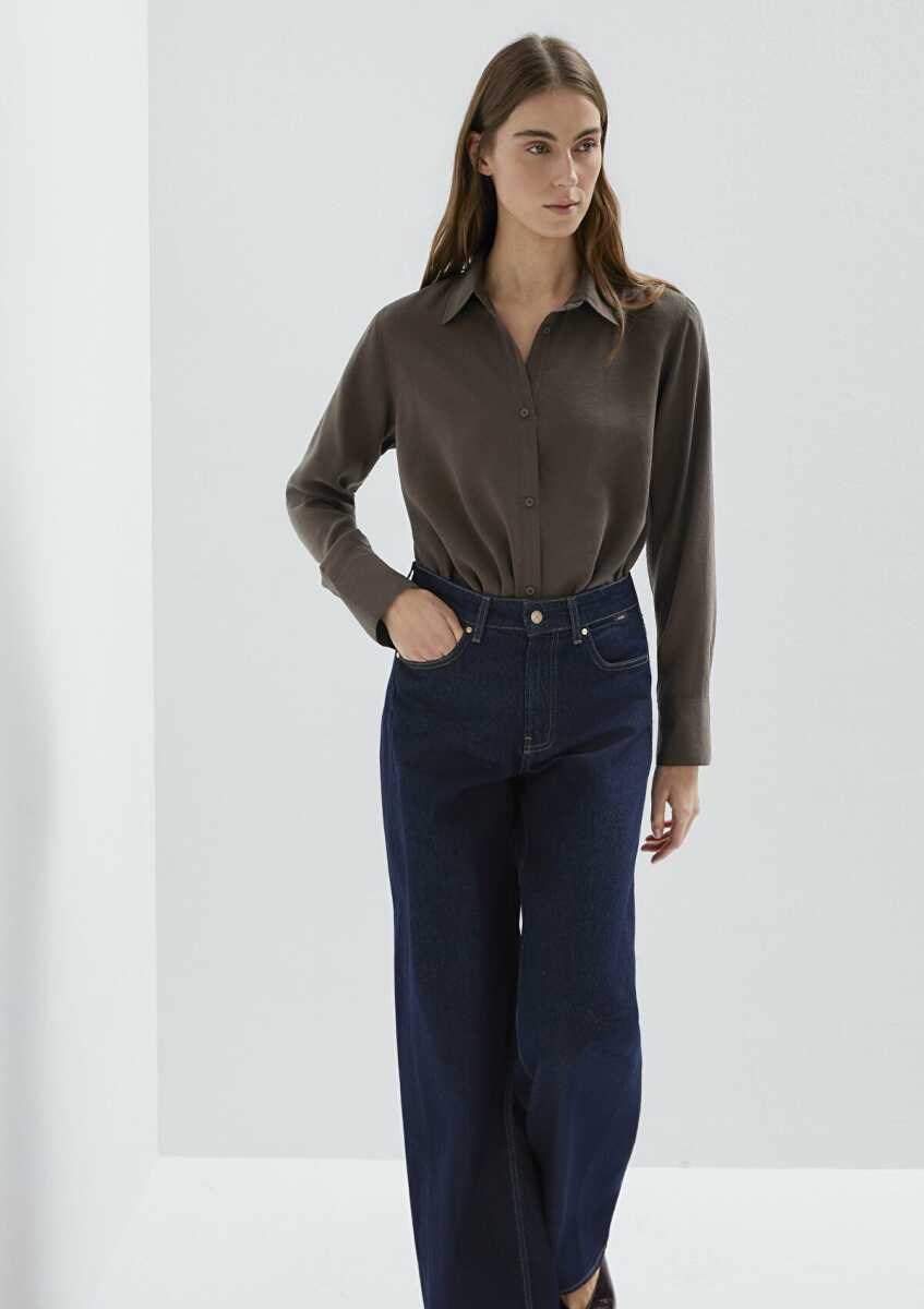 Mavi Liyosel Karışımlı Kahverengi Tencel Regular Fit Kadın Gömlek 1211374-70238 - 1
