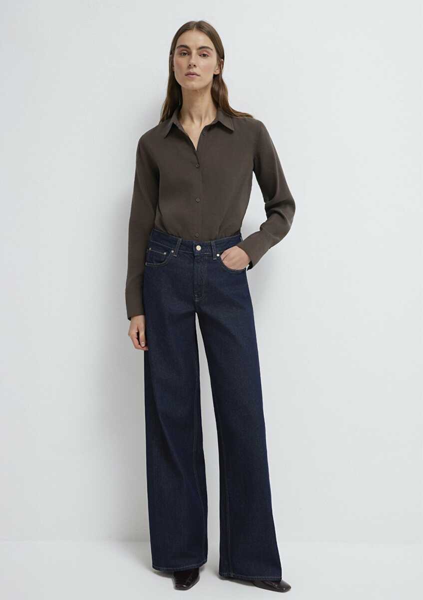 Mavi Liyosel Karışımlı Kahverengi Tencel Regular Fit Kadın Gömlek 1211374-70238 - 2