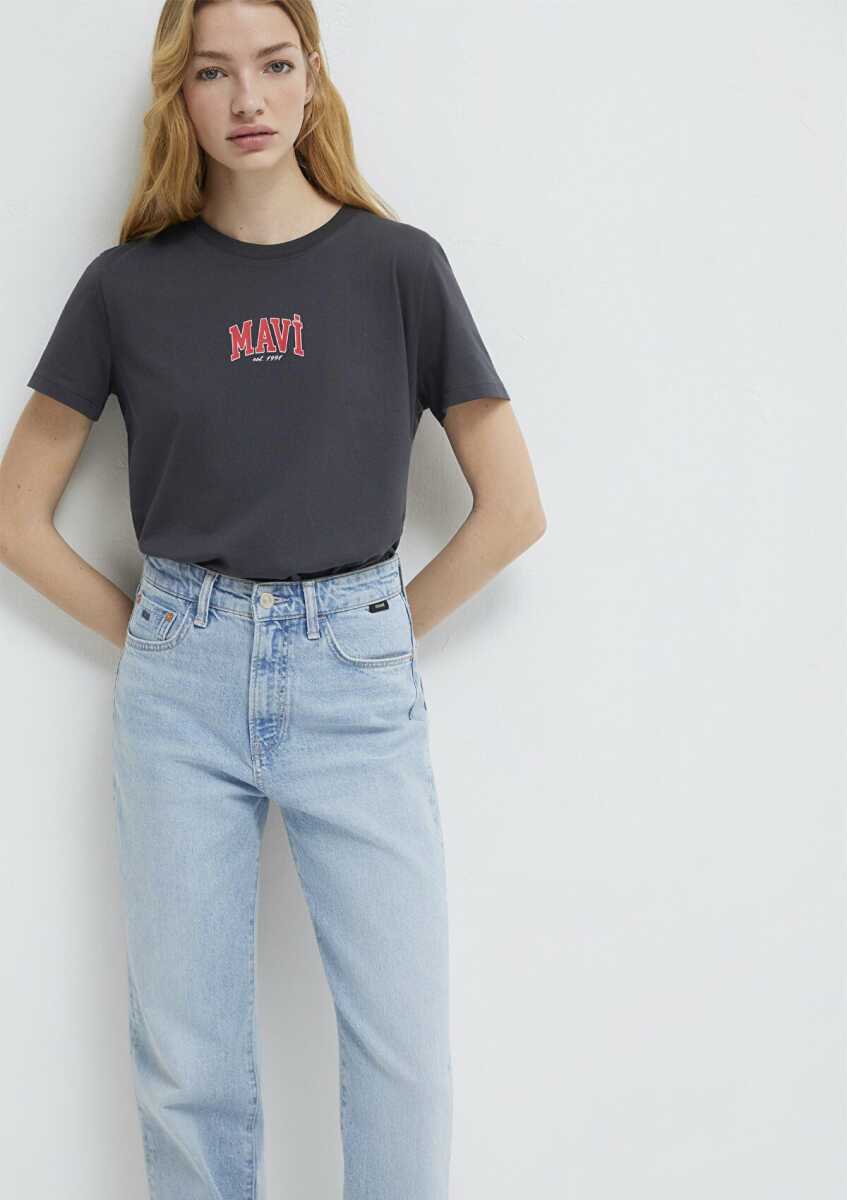 Mavi Logo Baskılı Antrasit Regular Fit Kadın Tişört 1613412-70087 - 1