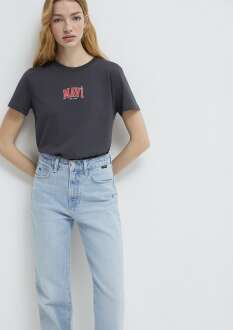 Mavi Logo Baskılı Antrasit Regular Fit Kadın Tişört 1613412-70087