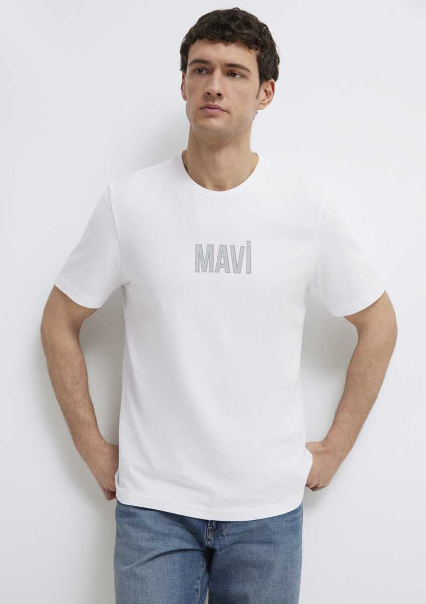 Mavi Logo Baskılı Beyaz Regular Fit Erkek Tişört 0613186-620 - 1