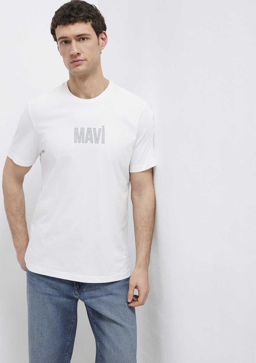 Mavi Logo Baskılı Beyaz Regular Fit Erkek Tişört 0613186-620 - 2