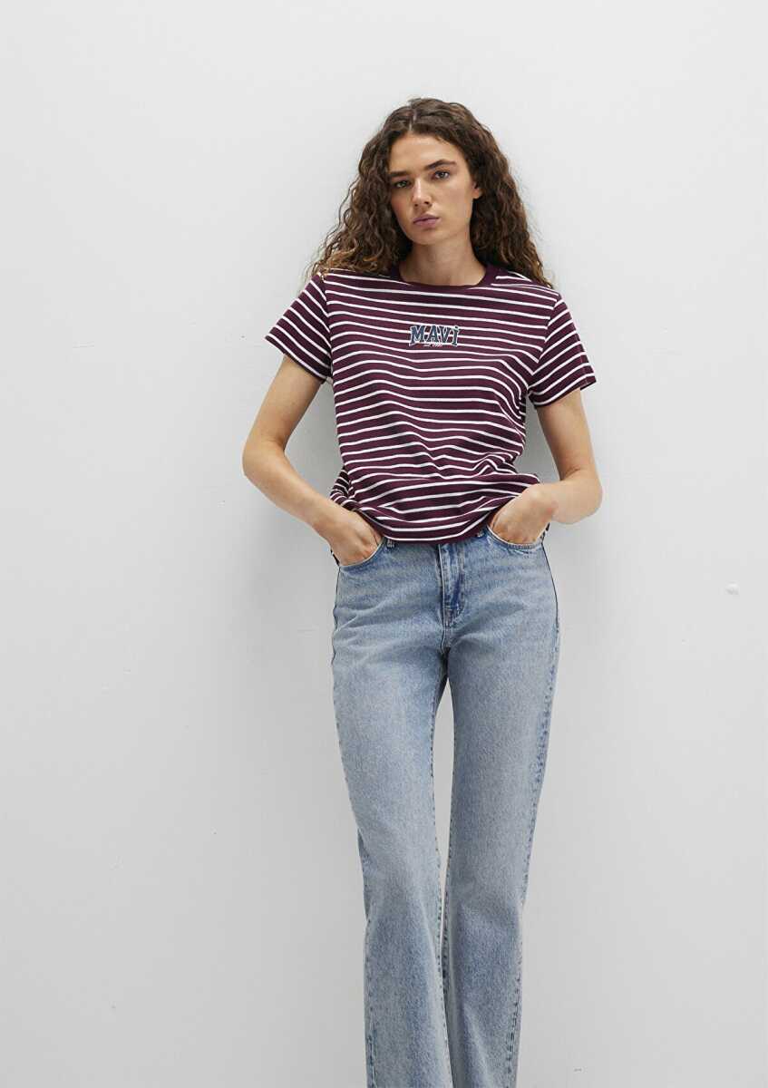 Mavi Logo Baskılı Bordo Kadın Tişört 1613562-87982 - Mavi