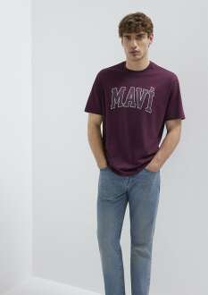 Mavi Logo Baskılı Bordo Loose Ft Erkek Tişört0611711-70434