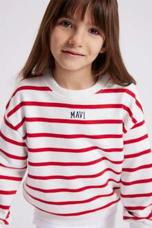 Mavi Logo Baskılı Çizgili Çocuk Sweat 7S10038-82054