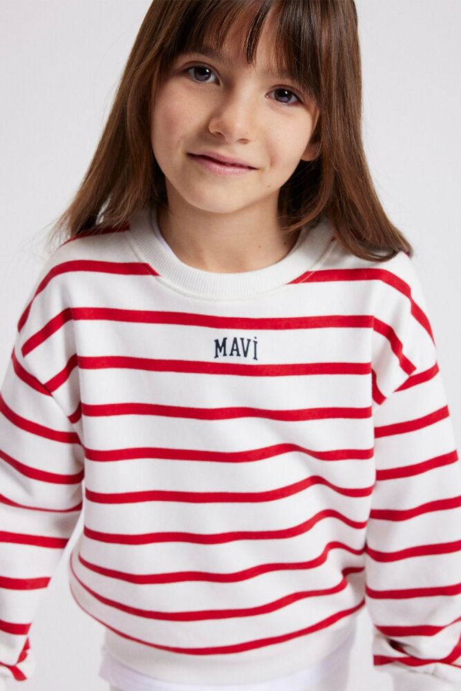 Mavi Logo Baskılı Çizgili Çocuk Sweat 7S10038-82054