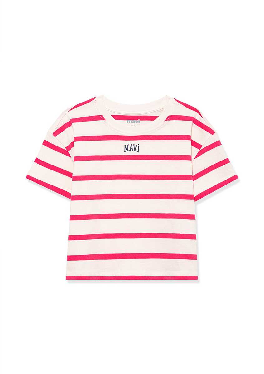 Mavi Logo Baskılı Çizgili Crop Çocuk Tişört 7610182-71111 - Mavi (1)