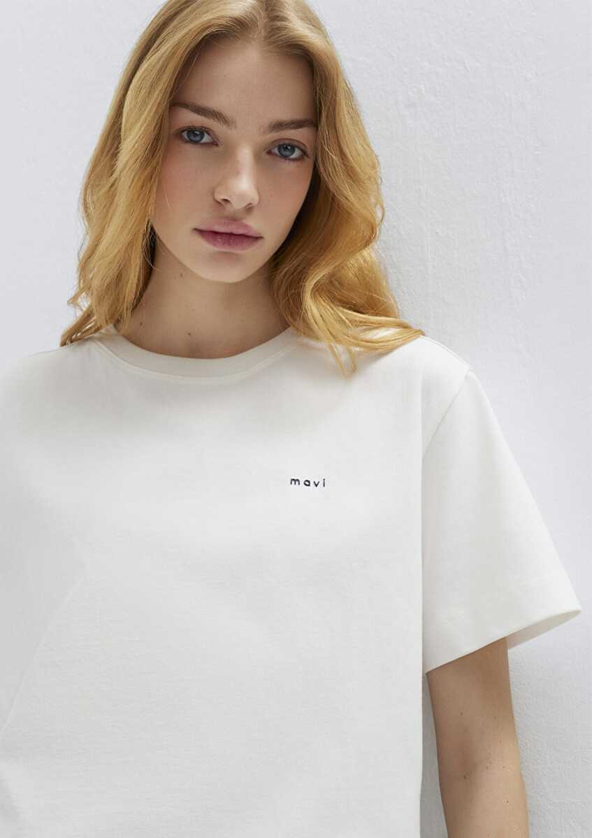 Mavi Logo Baskılı Ekru Crop Kadın Tişört 1613984-70057 - 2