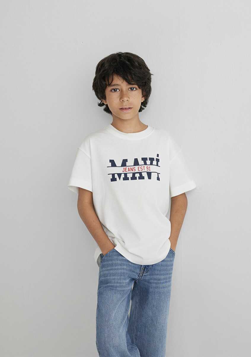 Mavi Logo Baskılı Ekru Loose Fit Çocuk Tişört 6610397-70057 (1)