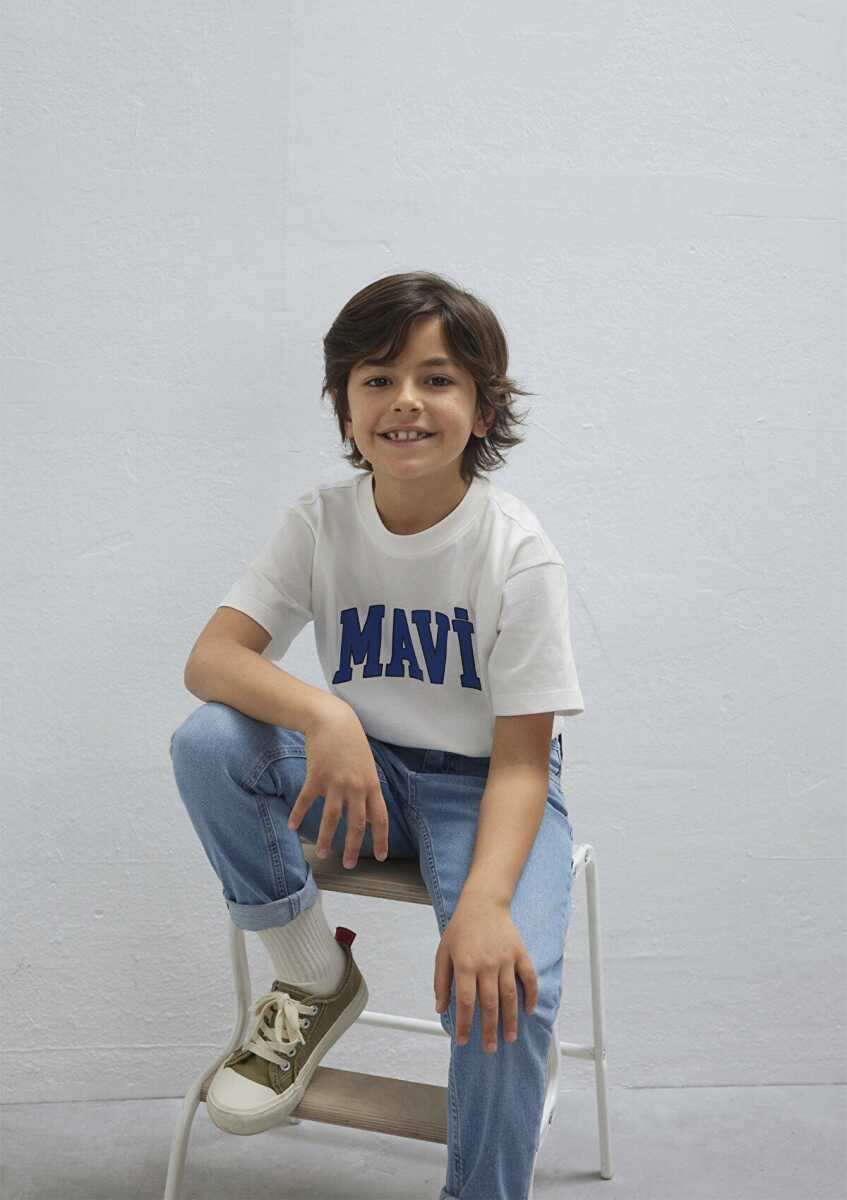 Mavi Logo Baskılı Ekru Loose Fit Çocuk Tişört 6610418-70057