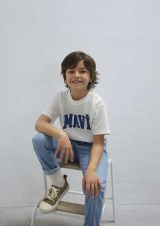 Mavi Logo Baskılı Ekru Loose Fit Çocuk Tişört 6610418-70057 