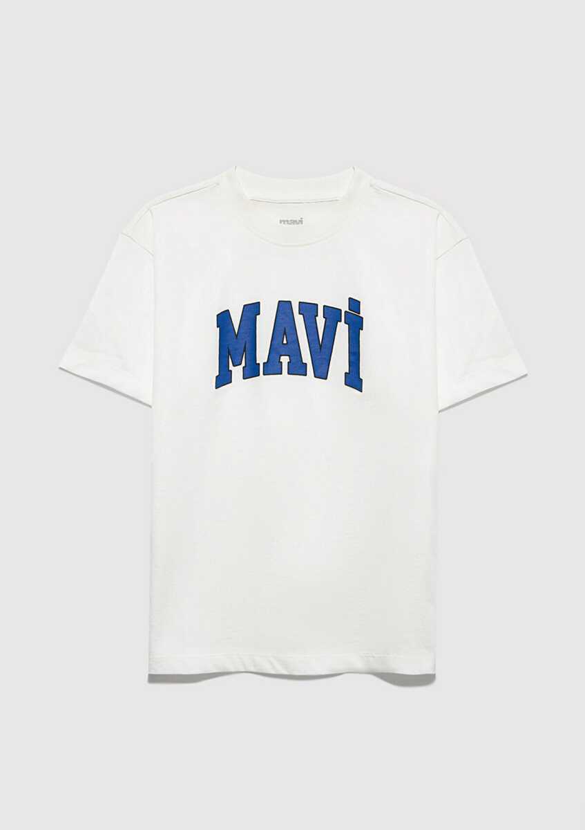 Mavi Logo Baskılı Ekru Loose Fit Çocuk Tişört 6610418-70057 - 2