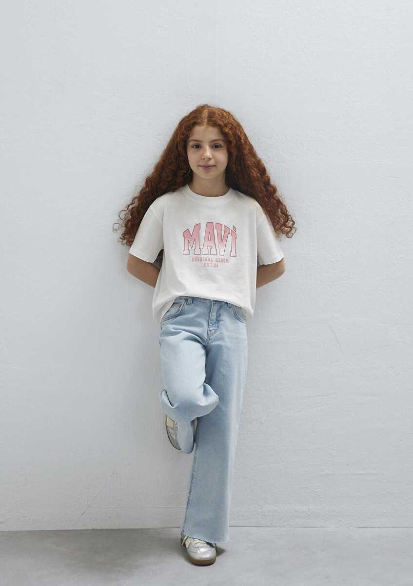 Mavi Logo Baskılı Ekru Loose Fit Çocuk Tişört 7610386-70057 - 1