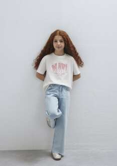 Mavi Logo Baskılı Ekru Loose Fit Çocuk Tişört 7610386-70057