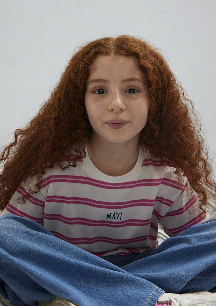 Mavi Logo Baskılı Ekru Loose Fit Çocuk Tişört 7610387-91358