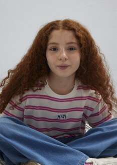 Mavi Logo Baskılı Ekru Loose Fit Çocuk Tişört 7610387-91358 