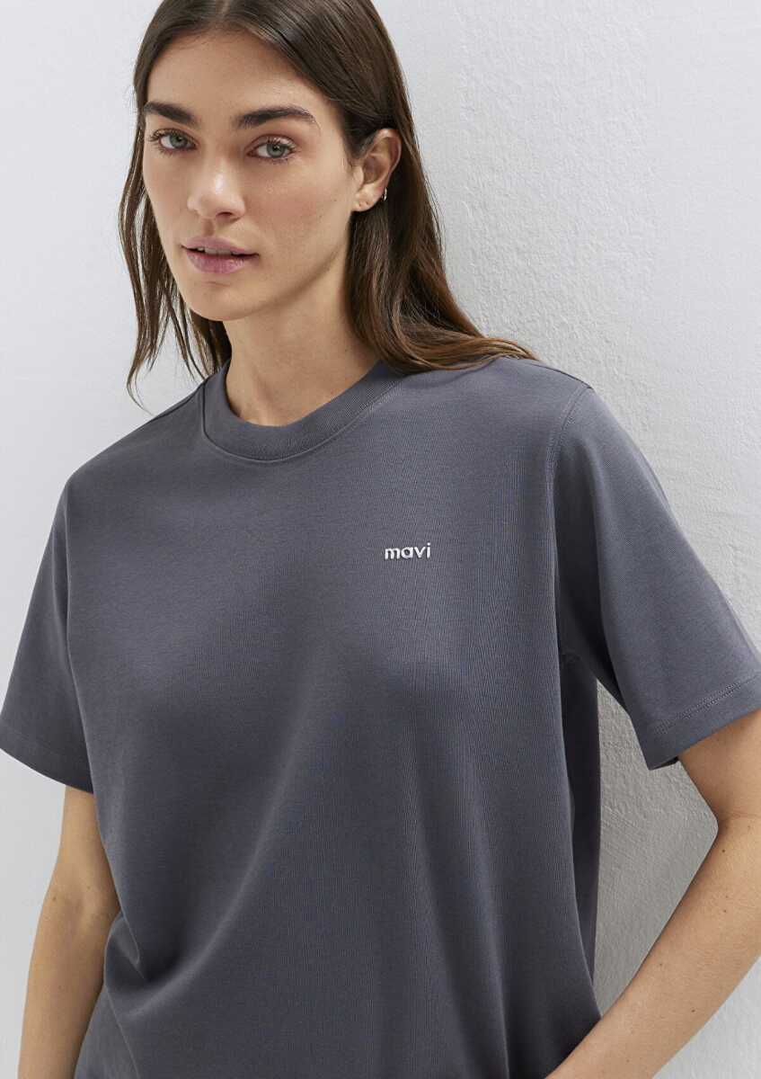 Mavi Logo Baskılı Gri Regular Fit Kadın Tişört 1613882-83620