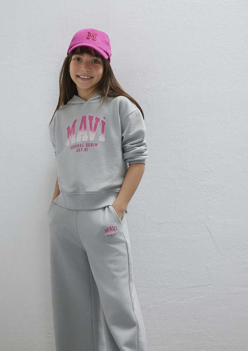 Mavi Logo Baskılı Kapüşonlu Gri Loose Fit Çocuk Sweatshirt 7S10179-70075