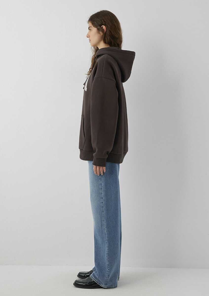Mavi Logo Baskılı Kapüşonlu Kahverengi Oversize Kadın Sweatshirt 1600361-70240 - 4