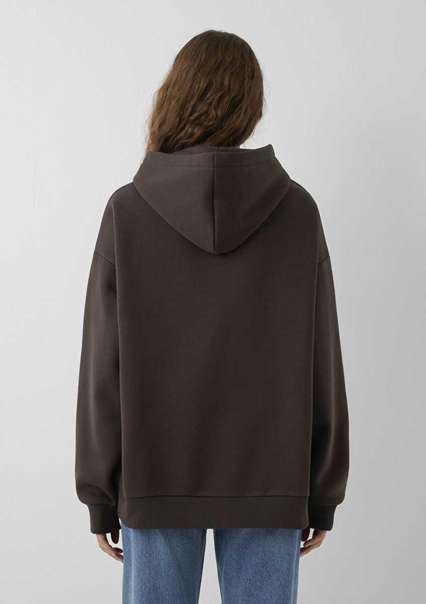 Mavi Logo Baskılı Kapüşonlu Kahverengi Oversize Kadın Sweatshirt 1600361-70240 - 5