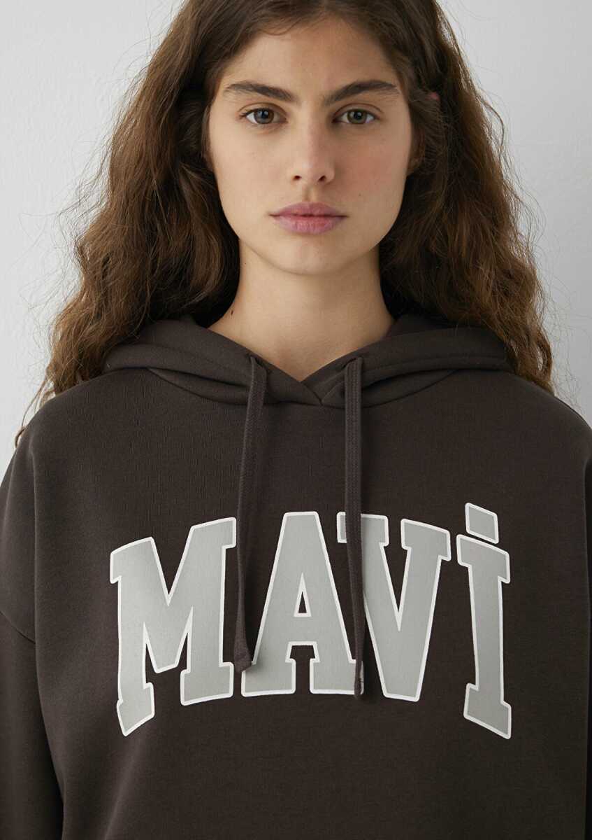 Mavi Logo Baskılı Kapüşonlu Kahverengi Oversize Kadın Sweatshirt 1600361-70240 - 6