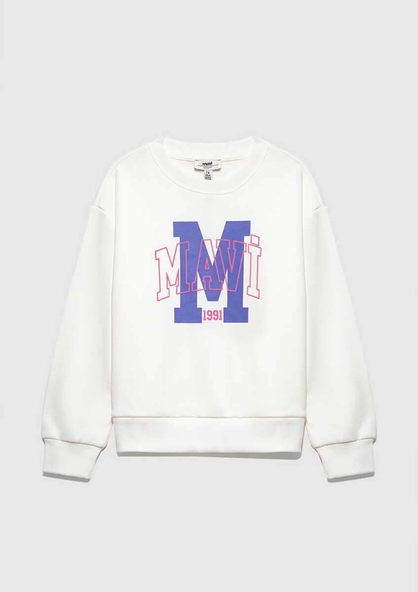 Mavi Logo Baskılı Kırık Beyaz Çocuk Sweat 7S10118-70057